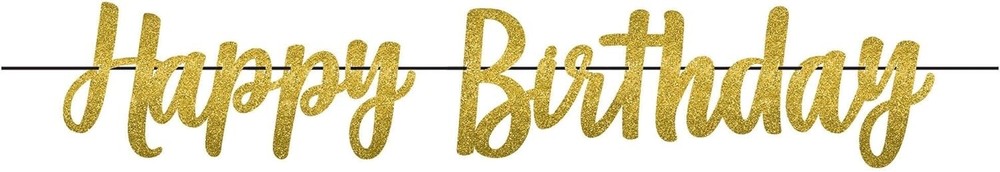Gold Birthday Glitter Letter Banner – 12′ (Pack Of 1) – Elegant Cursive Glitter