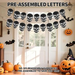 2pcs Pre-Strung Halloween Hanging Banners Glitter Spooky Skull Party Decorations