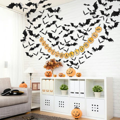 140Pc 3D Halloween Bat Stickers PVC Black Scary Wall Window Party DIY Decoration