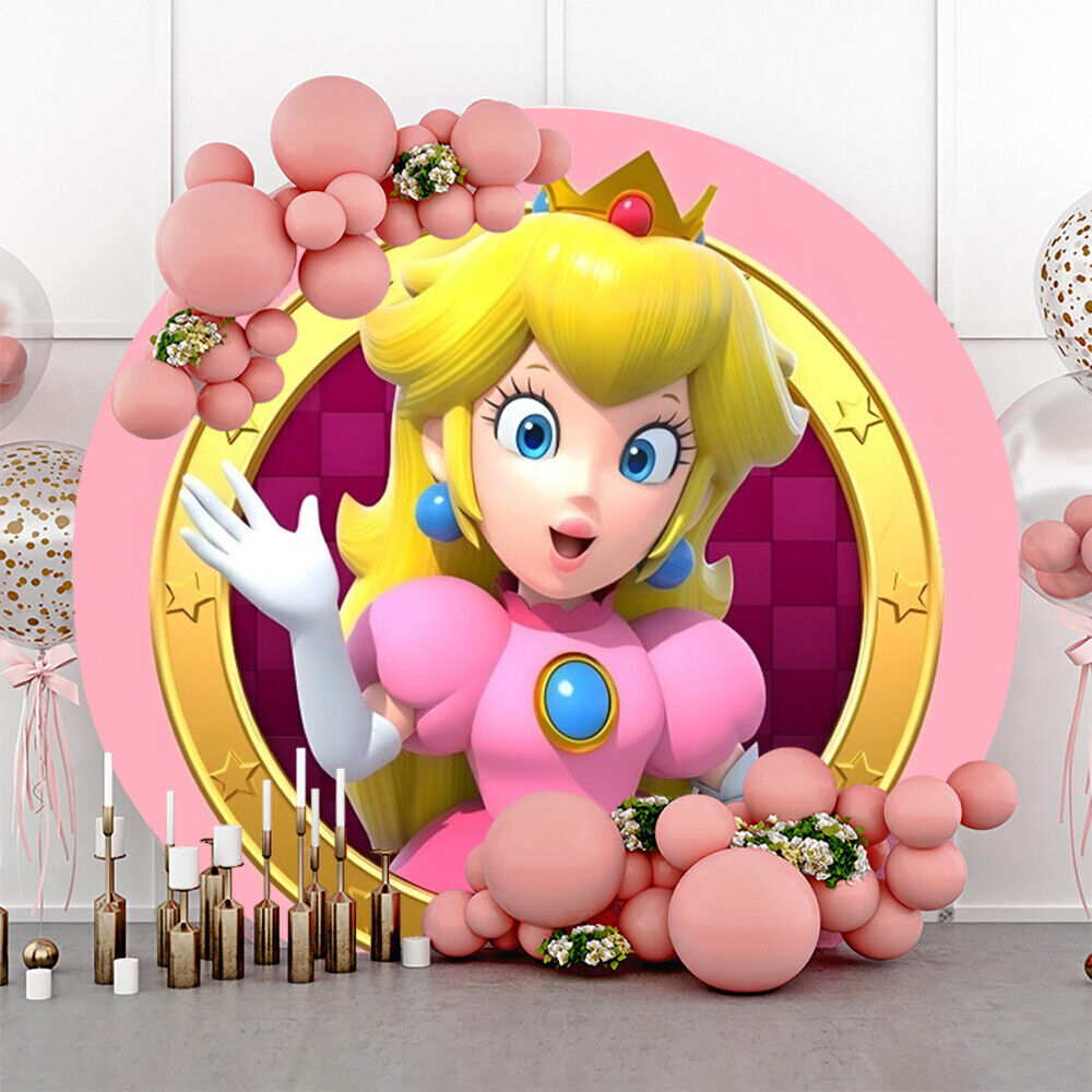 Round Princess Peach Backdrop Birthday Party Supplies Background Photo Booth