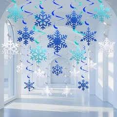 20 Pcs Winter Snowflake Hanging Swirls Decorations – Snowflake Blue Silver