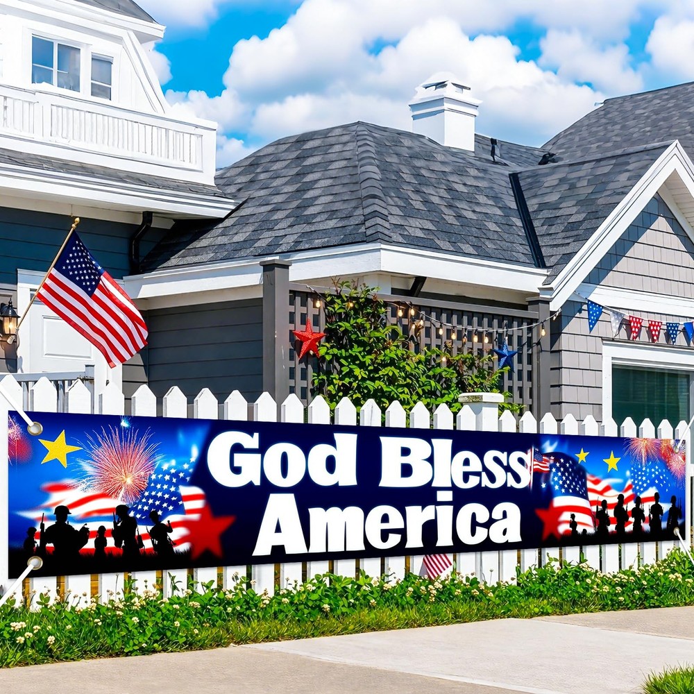 4th of July Decorations God Bless America Banner 118 x 20 Inch Patriotic Bann…
