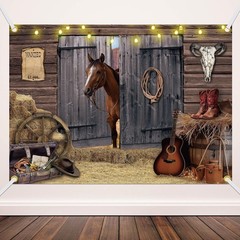 Western Cowboy House Backdrop Photo Background Banner Birthday Party Decoration