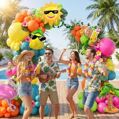 Summer Tropical Balloon Arch Kit with Flamingo, Coconut Tree, Sun, Pineapple,…
