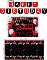 Red Birthday Background Party Supplies Decorations Red and Black Happy Birthday