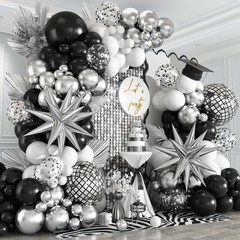 Black Silver Balloon Arch Kit 138Pcs Black White Metallic Silver Confetti Dis…