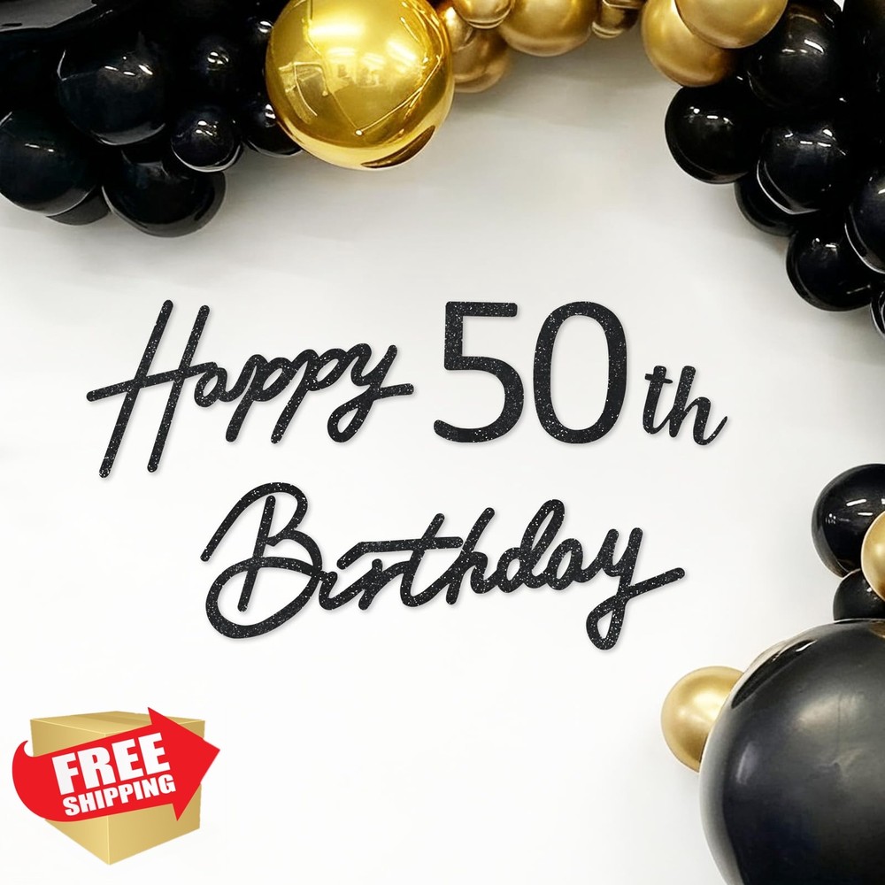 TONIFUL 50th Glitter Black Felt Happy Birthday Sign