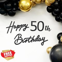 TONIFUL 50th Glitter Black Felt Happy Birthday Sign
