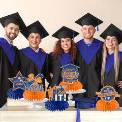 12Pcs Graduation Table Decorations,Orange and Blue Graduation Decorations Gradua