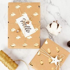 6 Sheet Kraft Wrapping Paper Gold Foil Pineapple Cactus Shiny 17.5 x 30 Each