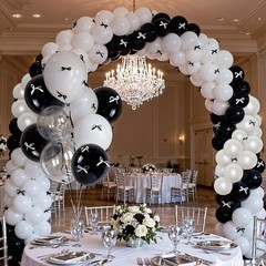 Black and White Bow Balloons 60pcs, Pearl White Black Balloons with Diy Ribbo…
