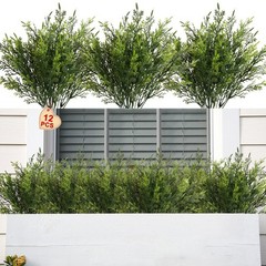 Yoratee Artificial Outdoor Plants 12 PCS Fake Cedar 15 inches, Green