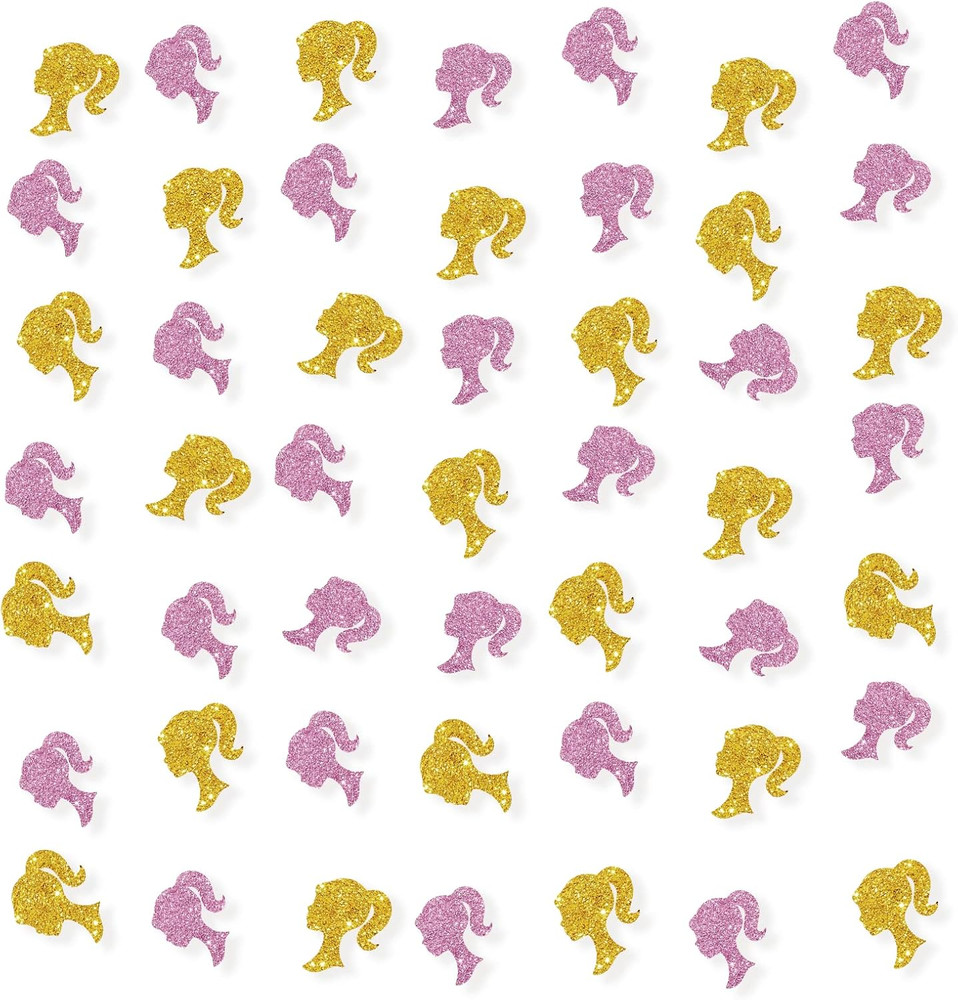Set of 100 Doll Confetti, Pink/Gold Glitter Girl Birthday Confetti, Doll Party C