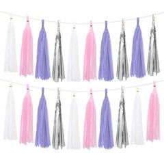 20Pcs White Light Purple Pink Silver Tassel Garland Tissue Paper Tassels for DIY