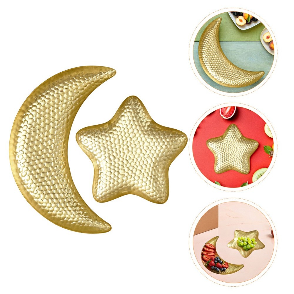 2 Pcs Hammered Star and Moon Fruit Plate Ramadan Tray Serving Display Platter
