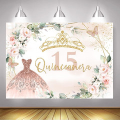Quinceanera Birthday Backdrop for Sweet Girl Mis Quince Anos 15th Birthday Party
