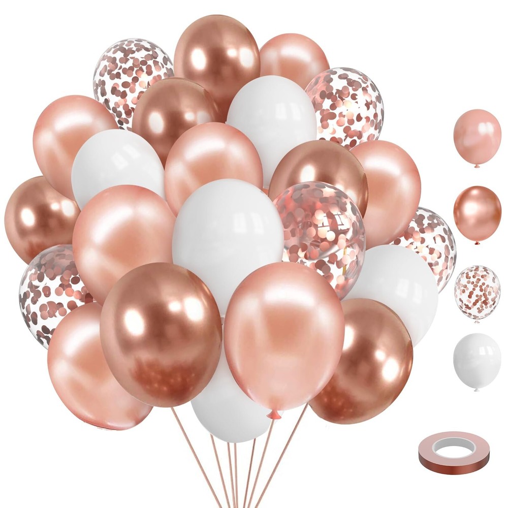 75 Pcs 12 Inch Rose Gold Balloons,Rose Gold and White Balloons,Rose Gold Meta…