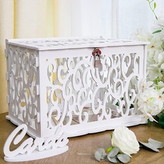 PVC Hollow Wedding Envelope Box with Lock and Card Sign, Secure Money Box