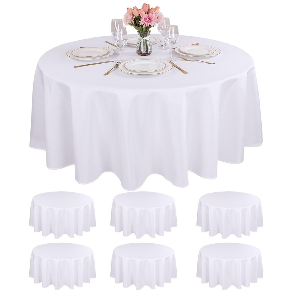 Kesfey 6 Packs Round Tablecloth 70 Inches White Polyester Table Cloths Stain …