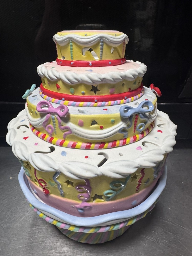 Partylite Birthday Celebration Cake & Base Porcelain Tealight Candle Holder 7.5″