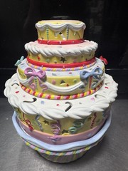 Partylite Birthday Celebration Cake & Base Porcelain Tealight Candle Holder 7.5″