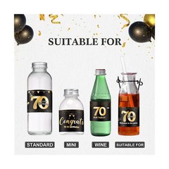 Tenare 72 Pcs Black and Gold Happy 70th Birthday Party Decorations Mini Wine …