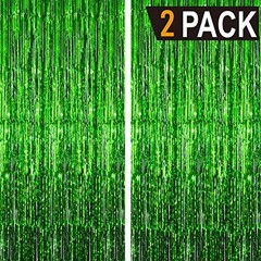 GOER 6.4 ft x 9.8 ft Metallic Tinsel Foil Fringe Curtains,Pack of 2 Streamer