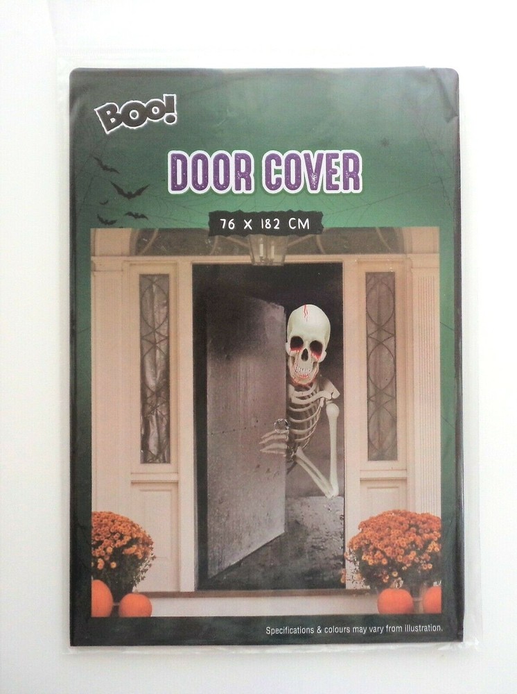 HALLOWEEN SKELETON DOOR COVER DRIPPING BLOOD POSTER PARTY WALL DECORATION SKULL