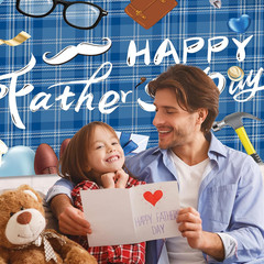 Happy Fathers Day Backdrop Decorations – 70.9X45.3Inch Large Size Blue Happy