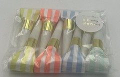 Meri Meri Package 8 Party Blowers Pink Blue Green Yellow Stripes NIP