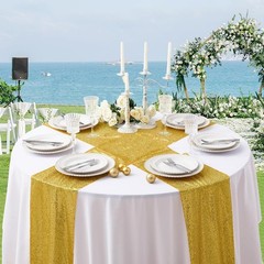 2 Pack Gold Sequin Table Runner 12″ x 72″, Glitter Sparkle Sequin Runners for