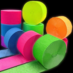 600Ft Neon Crepe Paper Streamers Party Decorations UV Reactive 6 Roll Set 80