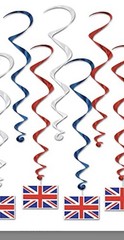 British Flag Hanging Whirl Decorations 12 Pack 17.5″ & 31″ Party Decoration