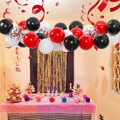 100pcs Red and Black Balloons, 12inch Red and White With Confetti Balloons fo…