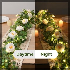 2Pcs 13Ft Artificial Eucalyptus Garlands with Flowers, Faux Floral Greenery