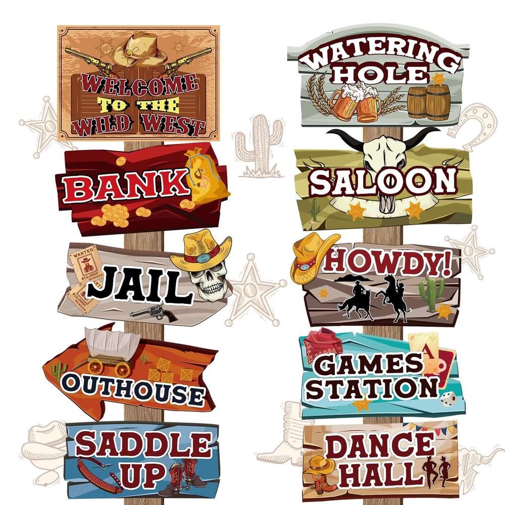 20 Pieces Western Party Directional Sign Wild West Party Decorations Cowboy P…