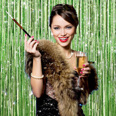 2Pack Light Green Foil Curtain Backdrop Green Metallic Tinsel Foil Fringe Curtai
