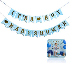 Blue Theme Glittery Letter Birth Announcement Sign Banner Hanging Pennant Decor