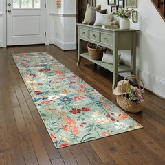 PureCozy Floral Runner Rug 2×7 Washable 2′ x 7′ (Runner), Classic Green
