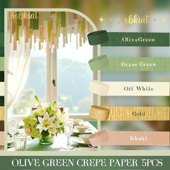 Wedding Party Decorations, 5 Rolls Olive Green Khaki Crepe Paper Streamers fo…