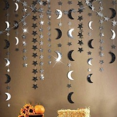 Black Silver Moon Garland Twilight Decoration Star Streamer Gothic Party Deco…