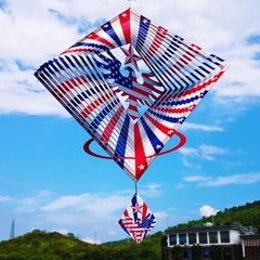 Patriotic Wind Spinner Stainless Steel Eagle Flag Outdoor Garden Decor 13.5in