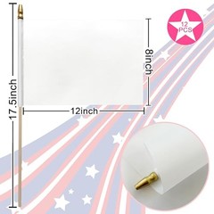 12Pcs 8×12 Inch Solid Flags Small Blank Sublimation Flags on Wood Stick White