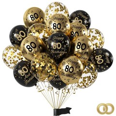 80th Birthday Balloons 15Pcs Black Gold Happy 80th Birthday Latex Confetti Ba