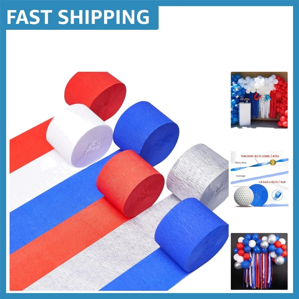 492ft Red White Blue Crepe Paper Streamers – Perfect for Independence Day Decor