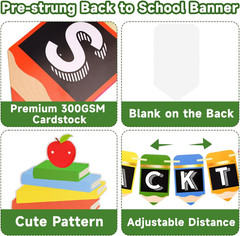 Pre-Strung Back to School Banner – First Day of School Banner, Colorful Back to