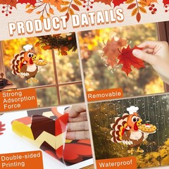 Thanksgiving Decorations Window Clings, 4 Sheets Large Size Orange