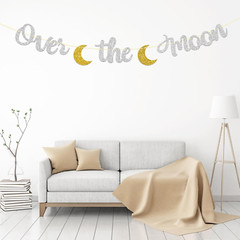 over the Moon Banner, Oh Baby Shower Party Bunting Decor, Love You to the Moon a