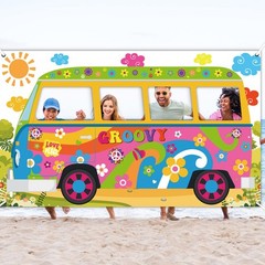 60s Hippie Bus Photo Prop Backdrop Fabric Retro Groovy Van Selfie Frame Banner