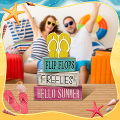 4 Pcs Summer Table Decorations Wooden Sign Flip Flops Table Centerpiece Summer T